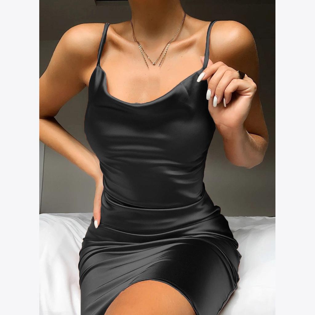 Летнее черное шелковое длинное платье без рукавов на тонких бретельках, сексуальное элегантное атласное облегающее вечернее платье с открытой спиной, женские платья миди с разрезом