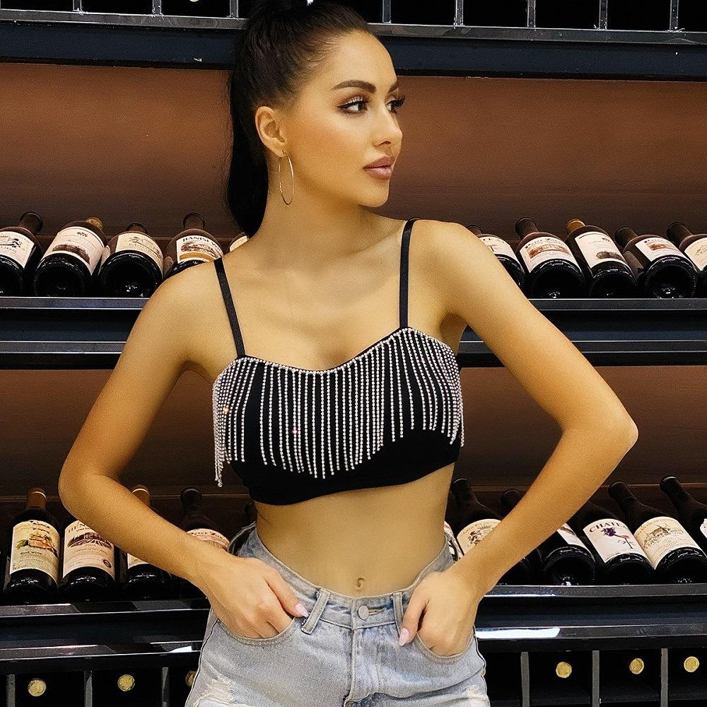 Женский топ для ночного клуба с кисточками и стразами, без бретелек, с цепочкой и подтяжками, сексуальный, универсальный