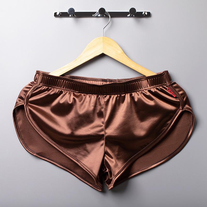 Сексуальные мужские гладкие трусы-боксеры, однотонные трусы-боксеры, атласная пижама, шелковая одежда для сна