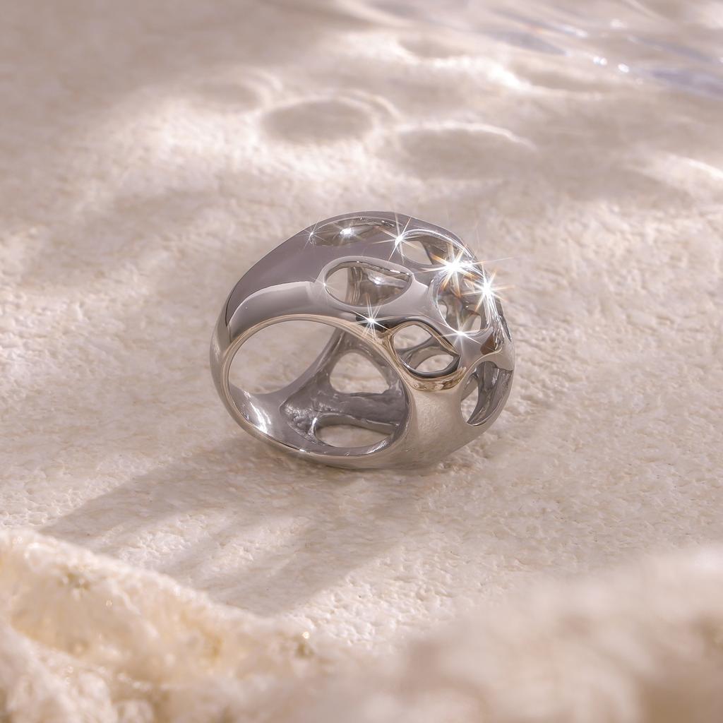 Уникальное Полое Кольцо-Сфера Для Женщин Позолоченное 18 карат Гипербола Женские Кольца Для Пальцев Из Нержавеющей Стали Эстетичные Женские Украшения