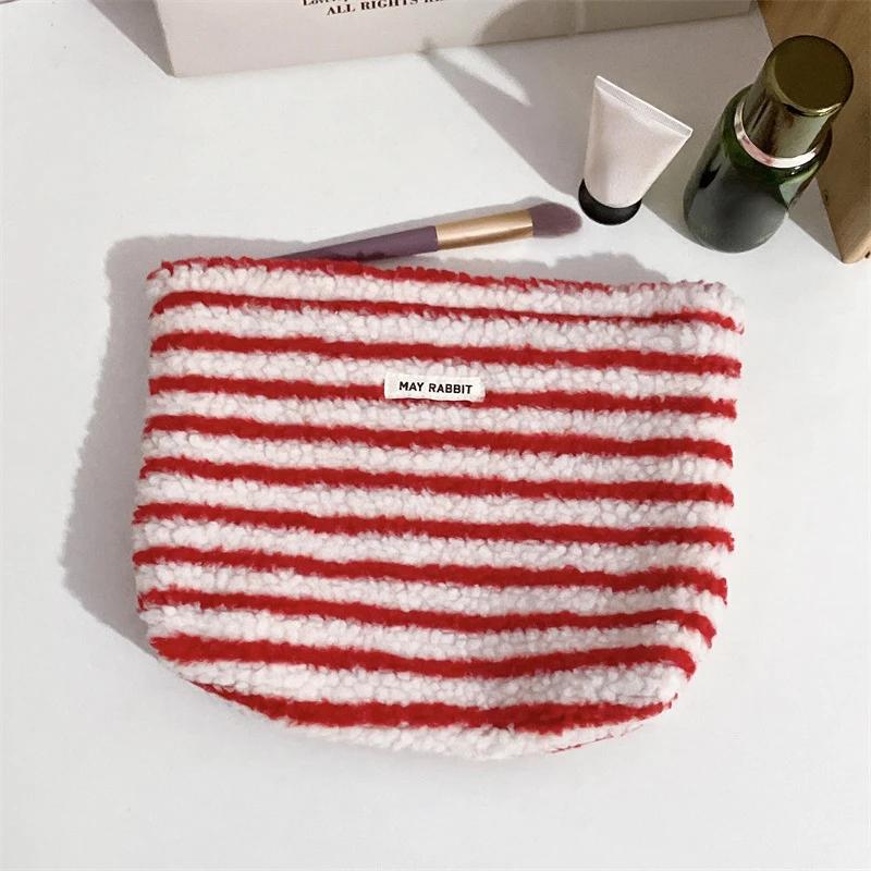 Новая красочная полосатая плюшевая косметичка-клатч, косметичка большой вместимости, косметичка, сумка для туалетных принадлежностей, для путешествий, хранения косметики на открытом воздухе