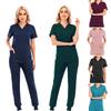 Unisex Fashion Uniform Set Scrub Suits V-neck Pocket Solid Color Surgical Gown Hospital Joggers