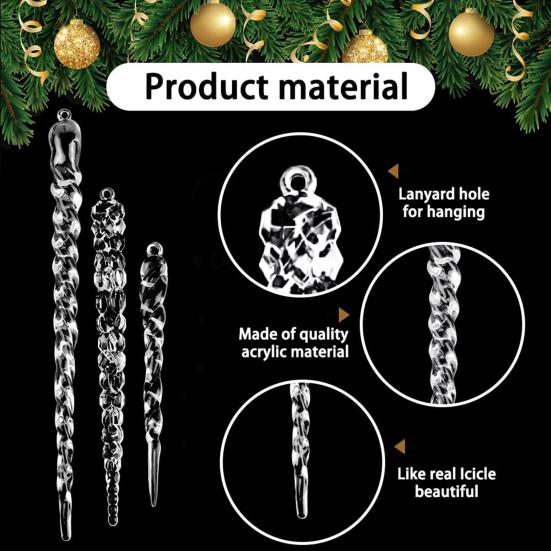 30 шт., украшение в виде сосульки на рождественскую елку, прозрачная акриловая рождественская елка, искусственная хрустальная сосулька, подвесное украшение для праздника, зимней вечеринки, декоративный кулон