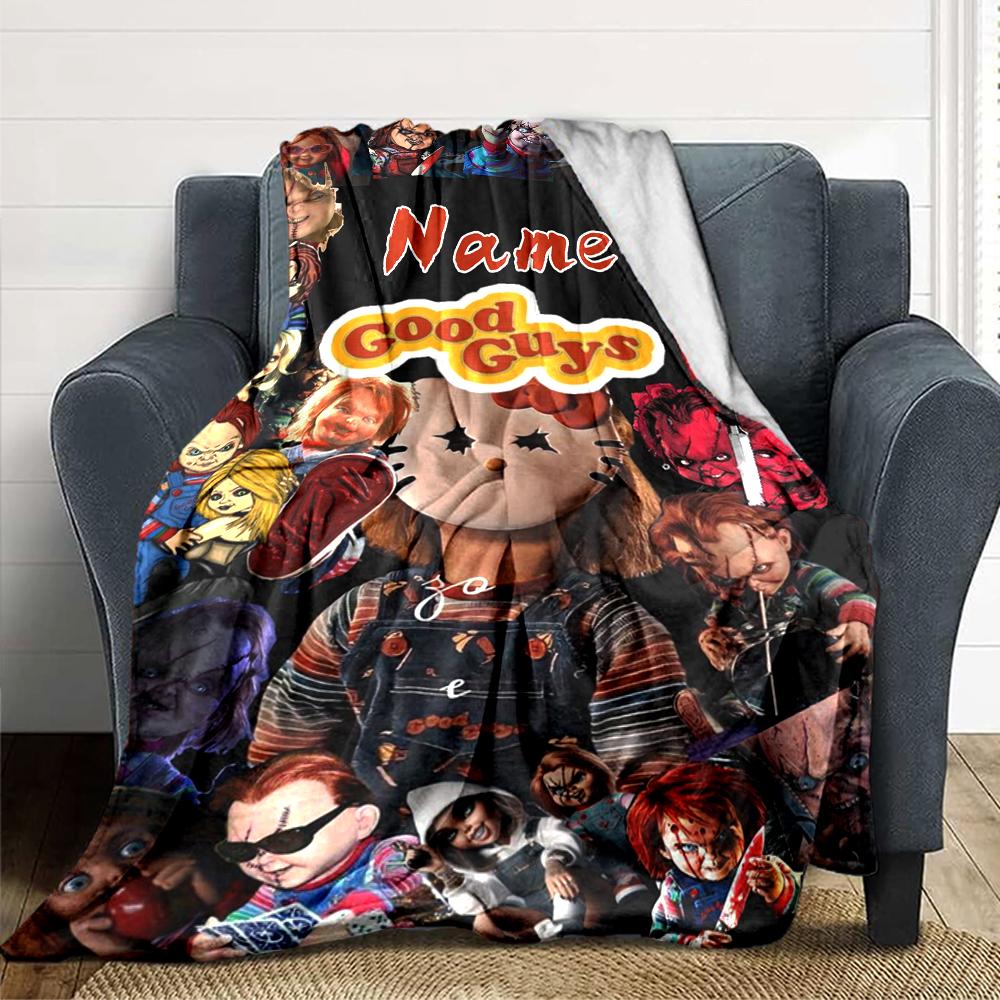 Custom Name Fiery Chucky Portrait Party Blanket For Couch Bed Plush Cozy Fuzzy Blanket Super Soft Warm Blankets For Fall And Winter 0916300