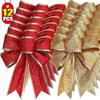 12/1pcs Glitter Bow Gold Red Xmas Tree Ribbon Bowknot Hanging Pendant Ornaments for Christmas New Year Party Home Decor Gifts