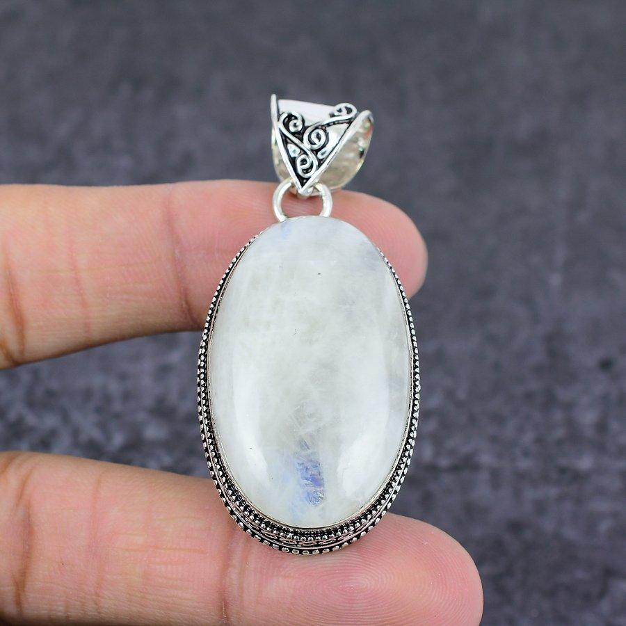 Rainbow Moonstone Gemstone Handmade 925 Sterling Silver Gift Pendant 2.25" C2s07