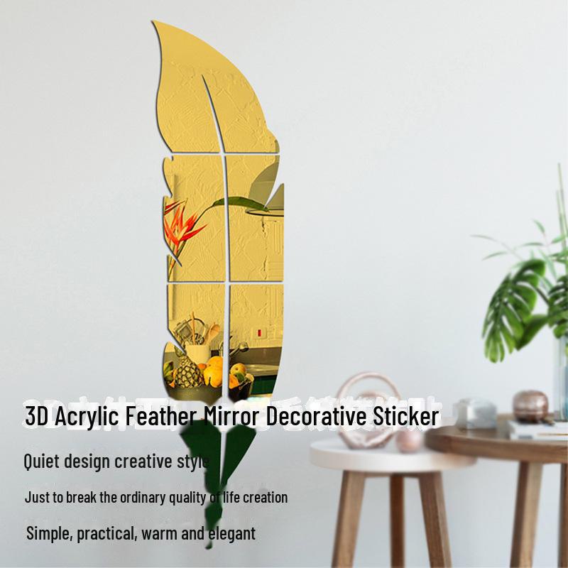 3D Stereo Feather Acrylic Full-Length Bedroom Mirror - Niche Furniture Wall Decoration.
