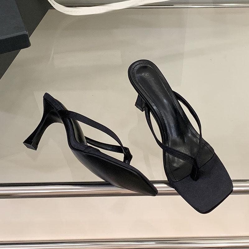 Мода Мода Квадратный Носок Женские Туфли на Высоком Каблуке Сандалии Шлепанцы Обувь Пляжные Женские Слайды Дамские Сандалии на Каблуке Шлепанцы Вьетнамки Обувь