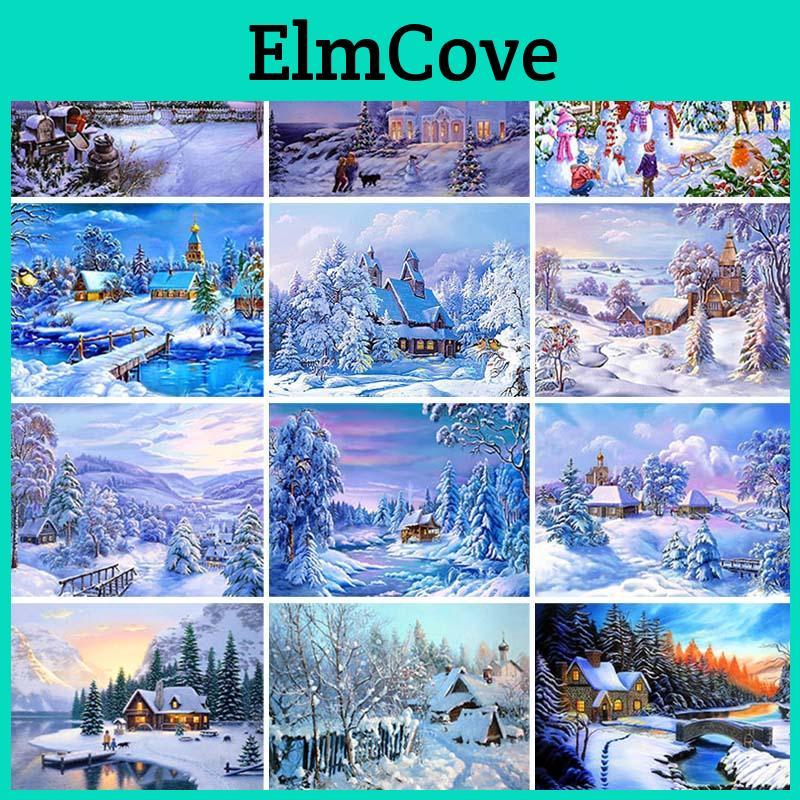 5d Painting Diamond Diy Snow Scenery Full Round Rhinestone Diamond Embroidery Cross Stitch Winter Christmas Gift Home Decor