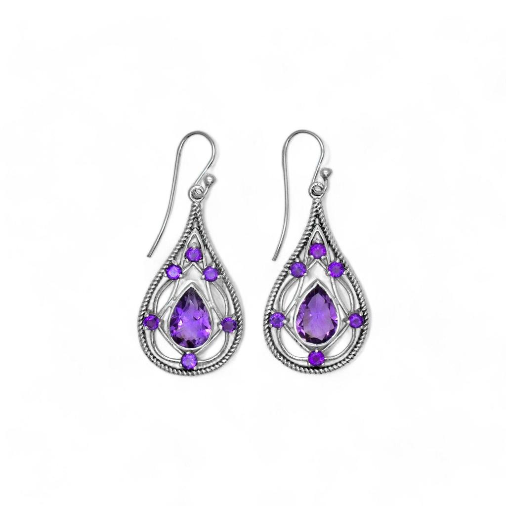 Amethyst Teardrop Earrings: Vintage 925 Sterling Silver