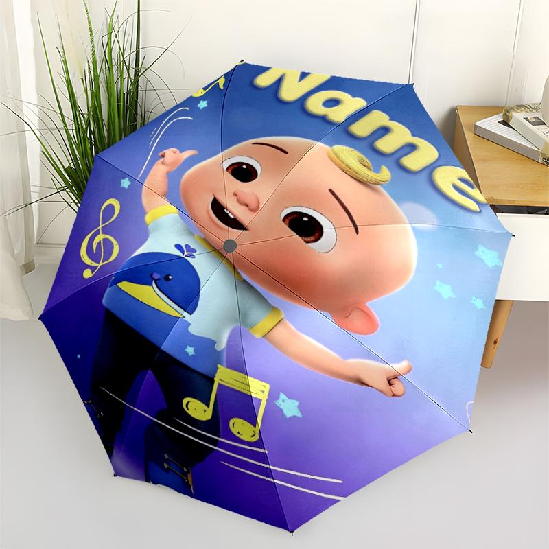 Custom Name Cocomelon Theme Automatic Umbrella, Lightweight & Portable, 8 Rib, Perfect for Outdoor Travel, Birthdays, Christmas, Gifts.