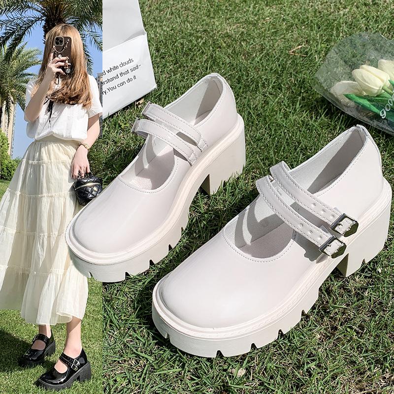 Туфли Мэри Джейн женские осень и зима 2025 года новые туфли на круглой платформе с одним ремешком и круглым каблуком модные универсальные туфли на высоком каблуке