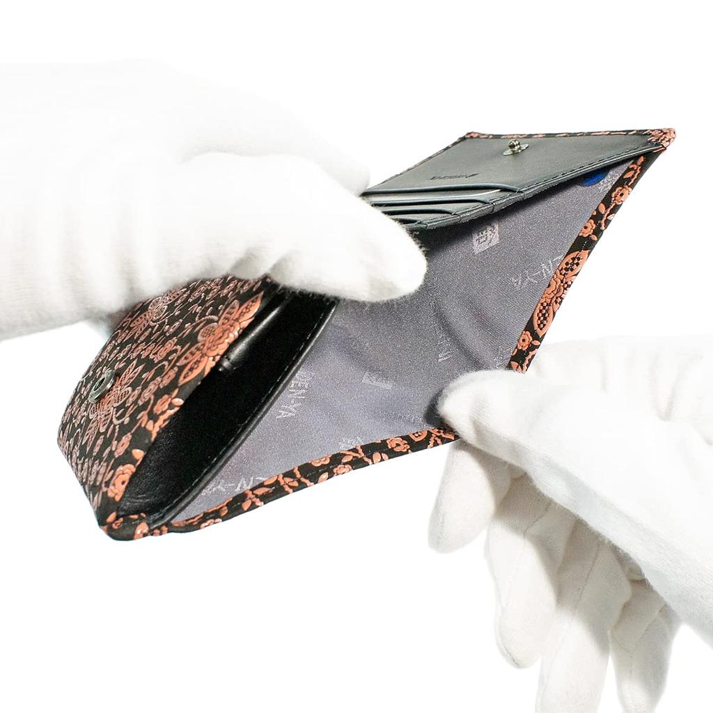 Кошелек-бифолд с отделением для купюр, тип коробки, для монет, черный с розовым узором клематиса [Indenya] Кошелек, Кошелек, H, Кошелек, Оленья кожа, Лак, 2204-51-169