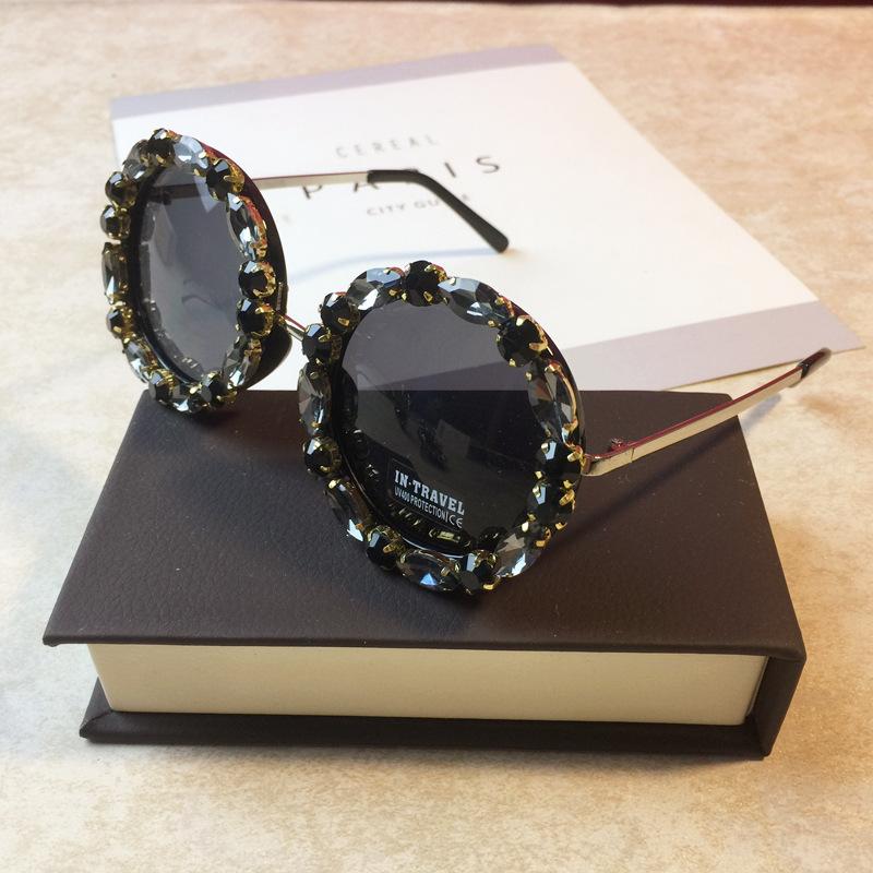 Diamond Crystal Round Sunglasses Women Luxury Brand Designer Glasses Eyeglasses Female Big Frames Shades Eyewear Vintage Uv400