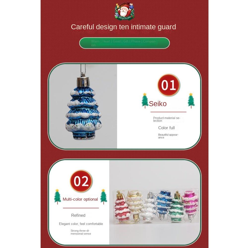 6Pcs/Box Painted Cedar Christmas Tree Ornament Plastic Christmas Decorations