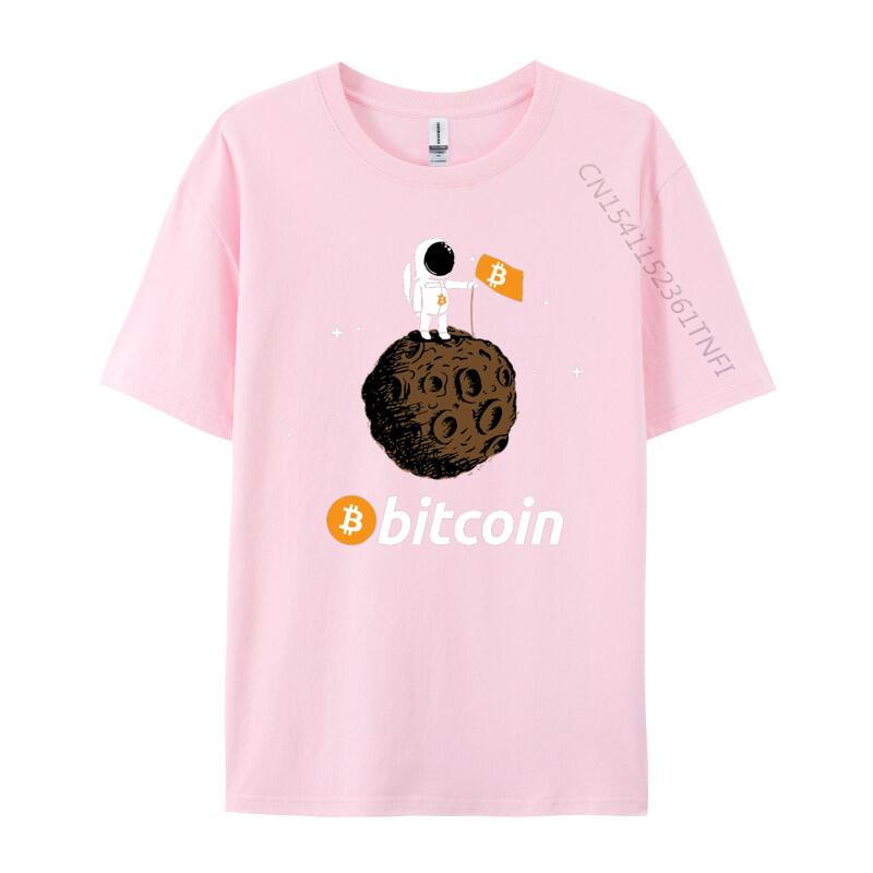 Футболка Bitcoin Астронавт в космосе Футболки Приталенные Индивидуальные футболки С круглым вырезом Хлопок Мужские Топы Рубашки