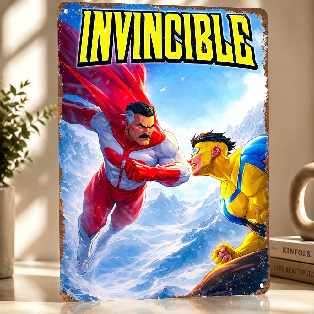Invincible Vs OmniMan Confrontation D Texture Metal Poster Customized Wall Art Tin Sign Gift for Mancave Garage Accessories