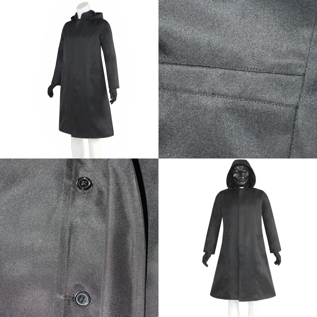 Костюм Босса Игры в кальмара, Костюм Фронтмена, Черная куртка, Пальто, Наряд для Хэллоуина