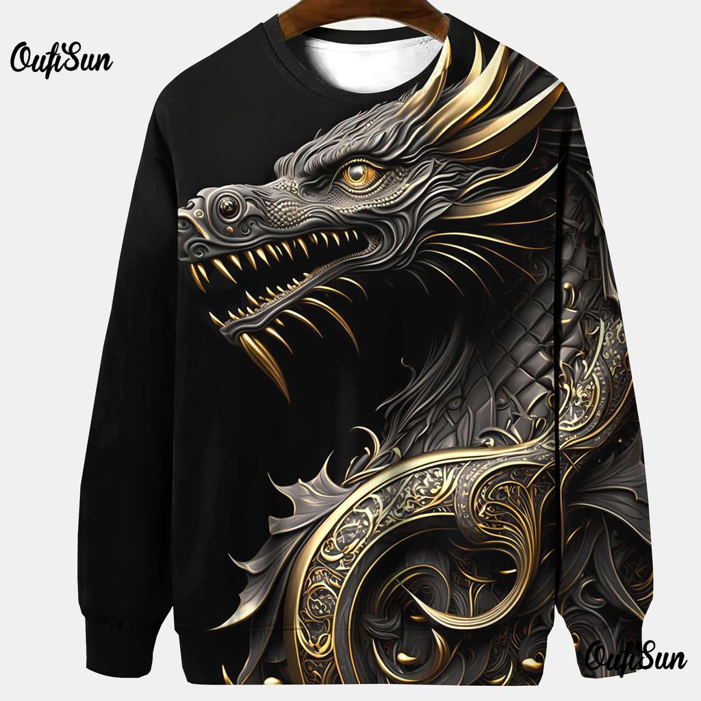 Толстовки с животными для мужчин Толстовка без шапки Футболки с рисунком дракона 3D-печать Мужская одежда больших размеров Топы Толстовка-пуловер