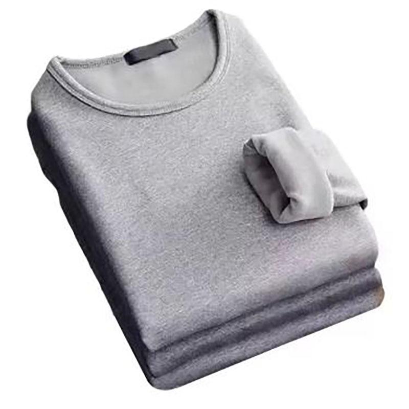 Мужское зимнее термобелье большого размера с подкладкой, утолщенное, с одним верхом, с круглым вырезом, с пуловером