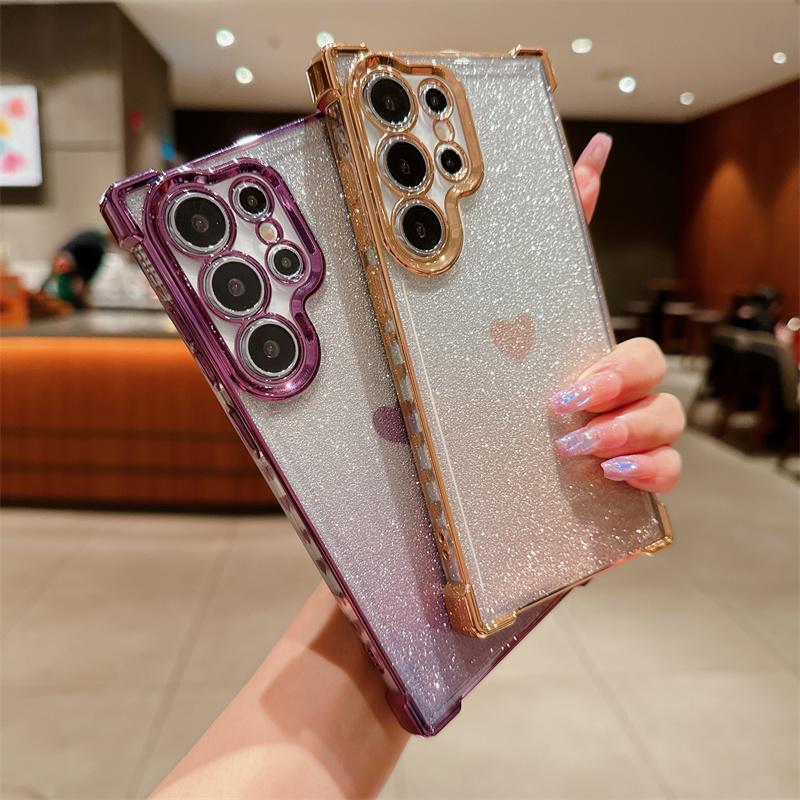 Прекрасный чехол из ТПУ с сердечком для Samsung Galaxy S24 Ultra S23 FE A55 A35 A25 A15 A54 A34, блестящий чехол для телефона для iPhone 15 Pro Max 14 Plus 13 12