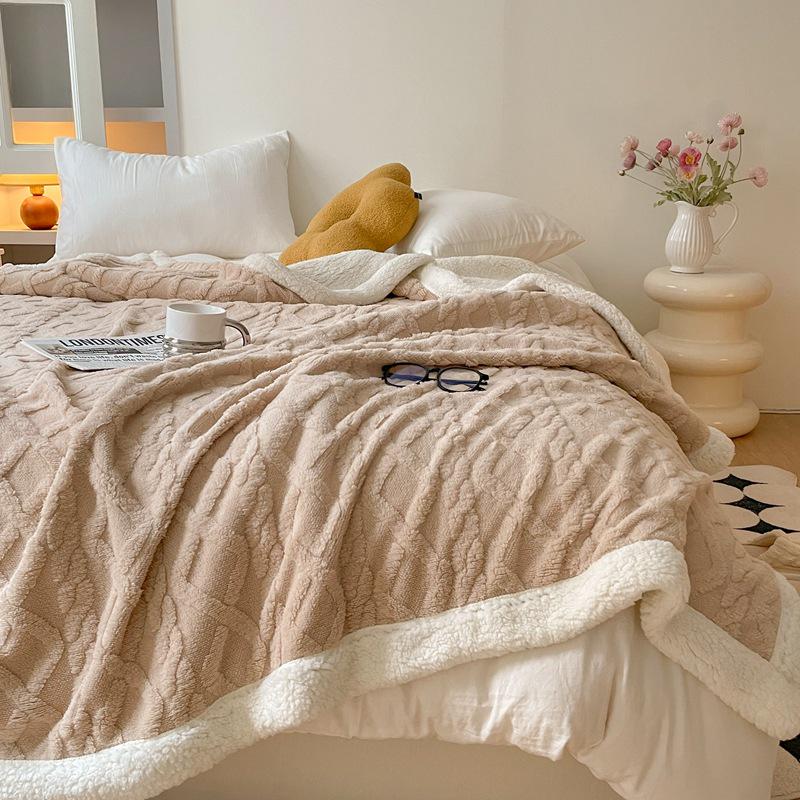 Толстое Теплое Одеяло из Тафты и Овечьей Шерсти, Однотонное, Простой Жаккардовый Дизайн, Многофункциональное Одеяло для Сна