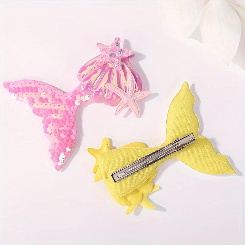 6pcs/set Shinying Mermaid Hairclips Girls Lovely Starfish Hairpin Baby Kids Bangs Decorative Hair Clip Cartoon Colorful Headwear