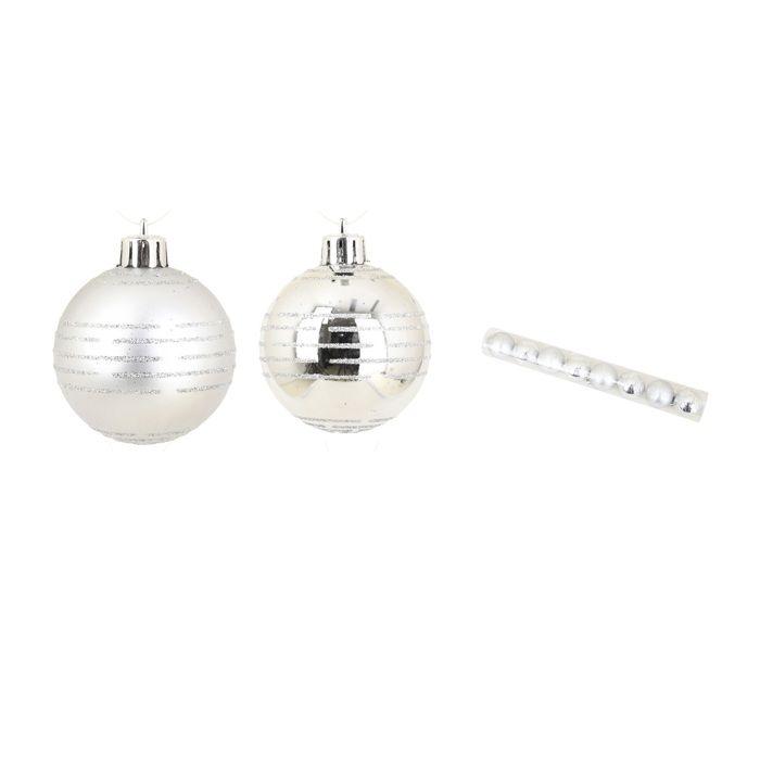 Set de 8 Boules de Noël Rayures Argent 6 cm