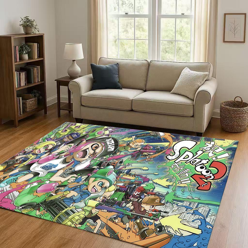 3D Splatoon Game Cartoon Living Room Non Slip Area Rug Soft Carpet for Bedroom Playroom Sofa,Easy Clean Home Decor Doormat