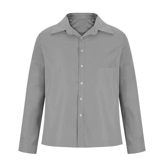 Spring Fall Men Shirt with Chest Pocket Turn-down Collar Button-down Top Long Sleeve Solid Color Loose Cardigan Casual Daily Shirt