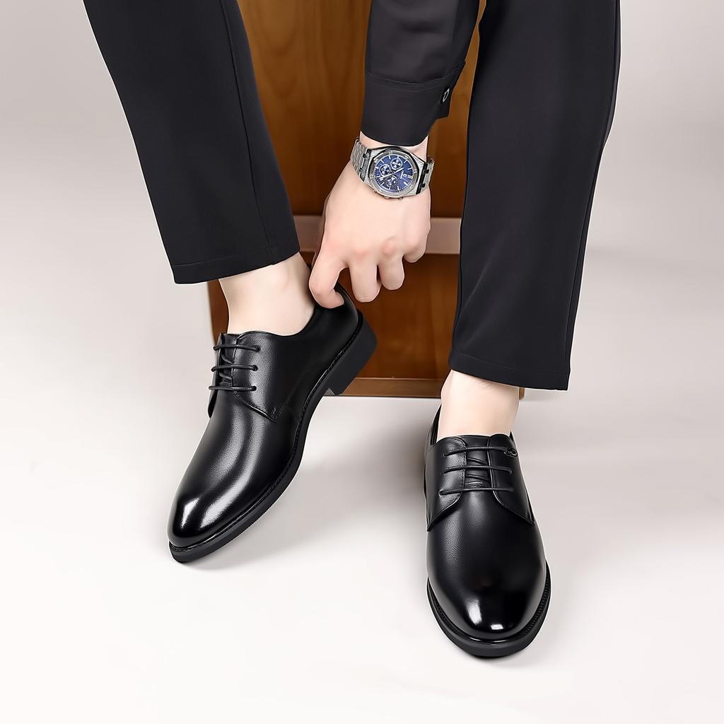 The First Layer of Cowhide New Men's Leather Shoes Business Dress Genuine Leather Wedding Shoes Commuting British Style Breathable Men's Shoes Large