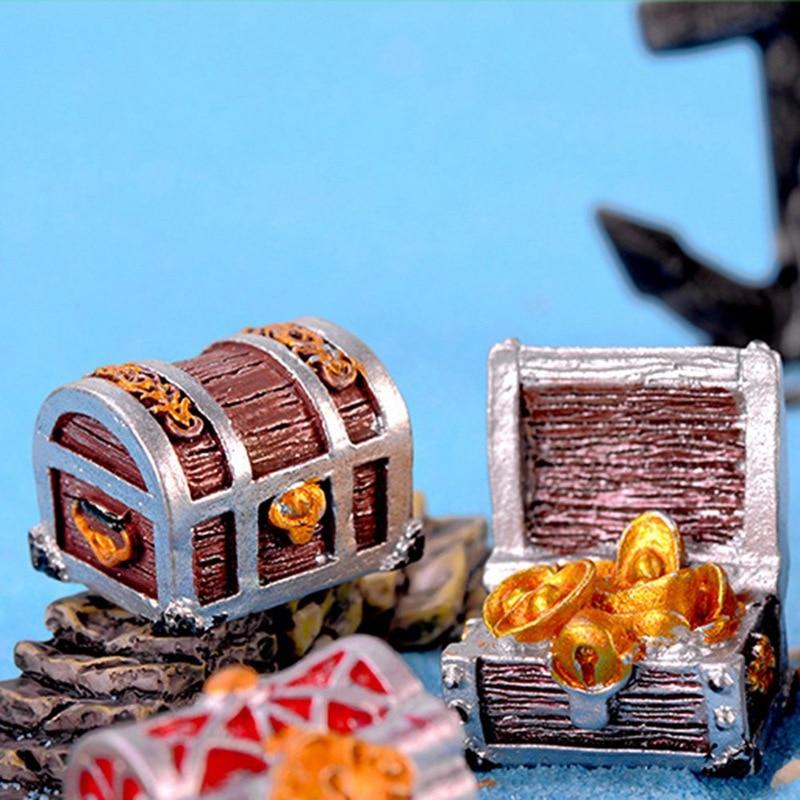 Сундук с сокровищами, антикварный творческий аквариум, украшение для аквариума, пейзаж, пират, золотые монеты, украшения, поделки из смолы