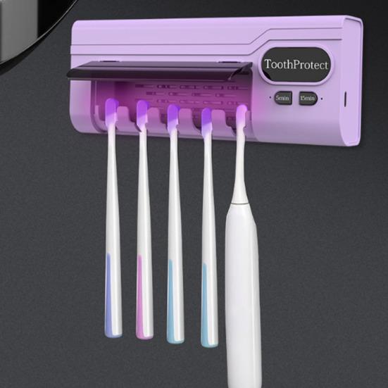 Держатель для зубных щеток-органайзер. 5 зубных щеток. УФ-дезинфекция. Стерилизация. Настенный. Без перфоратора. Перезаряжаемый через USB. Вмещает зубную щетку.