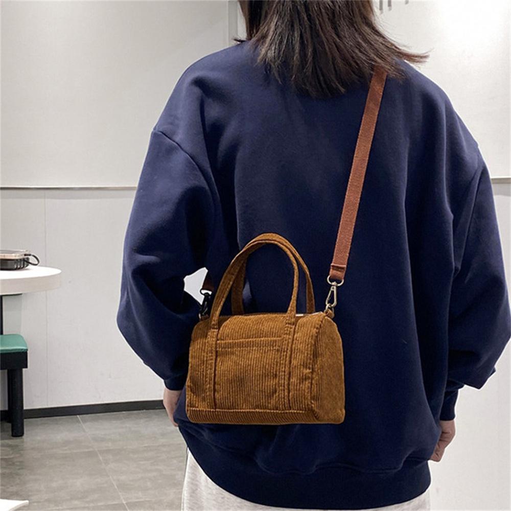 Модные женские вельветовые мини-сумки-тоуты для девочек, сумки через плечо, осенне-зимние сумки-шопперы с карманом на молнии, однотонные