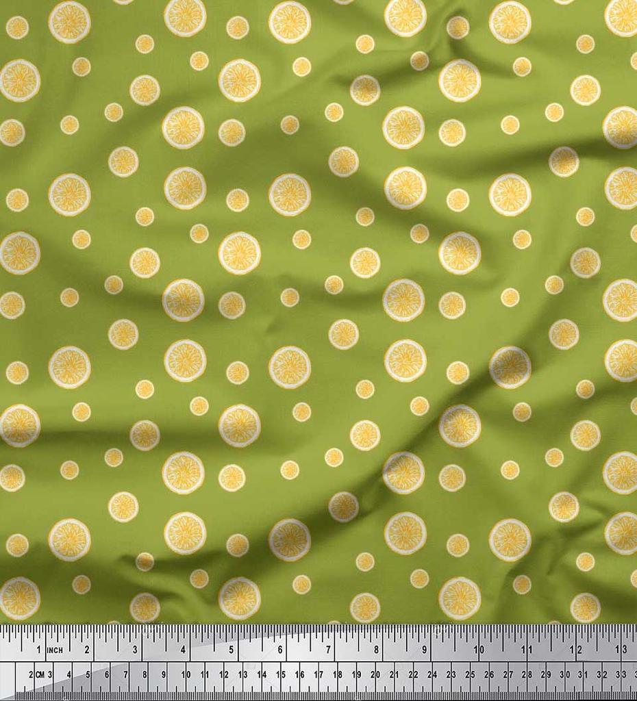 Soimoi Japan Crepe Satin Fabric Lemon Slice Shirting Printed Craft Fabric by the Metre 42 Inch