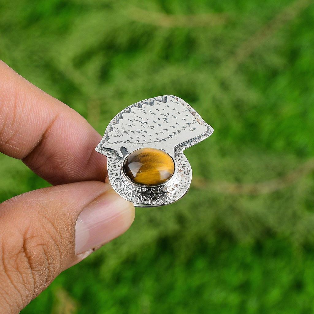 925 Silver Oval Tigers Eye Gemstone Wedding Stackable Statement Ring Jewelry