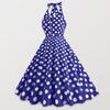 Women Evening Dress Retro Color Matching Dot Print A-line Big Swing Lace Up Backless Halter Neck V Neck Tight High Waist Button Party Prom Midi Dress