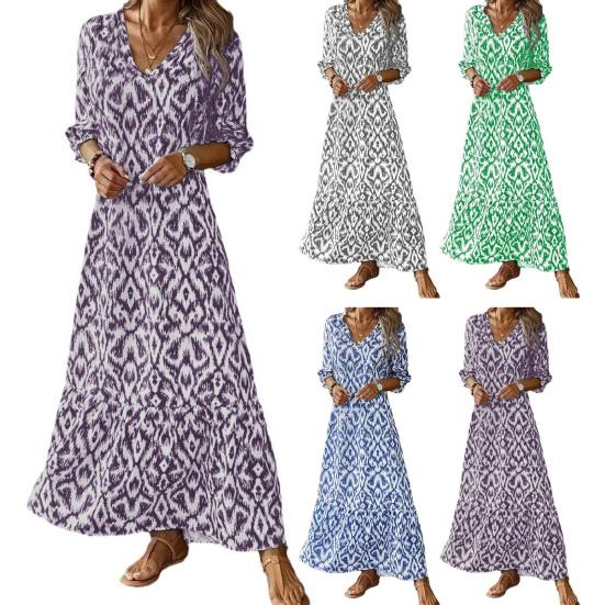 Женское платье с v-образным вырезом, свободное до щиколотки, с коротким рукавом, в тон, с принтом, в стиле пэчворк, пуловер трапециевидной формы, большие качели, мягкое женское платье макси