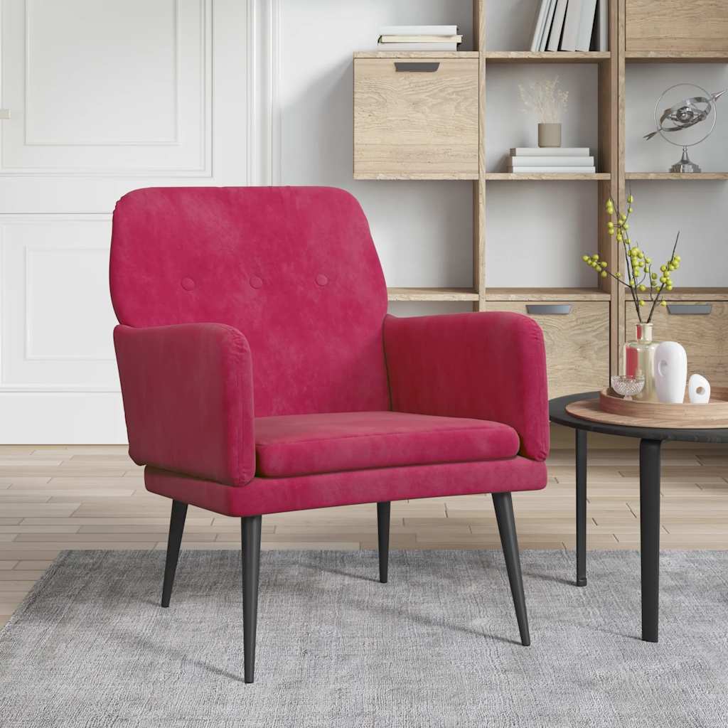 Vidaxl Fotel, Winna Czerwień, 62X79X79 Cm, Obity Aksamitem