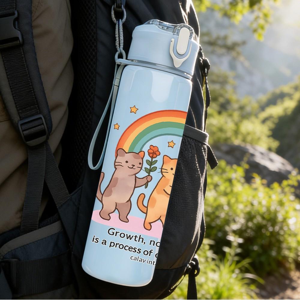 1PC Cats Rainbow Inspirational Text 750ml Color Plastic Sports Water Bottle Leakproof Flip Straw Lid For Sports Office Home Use