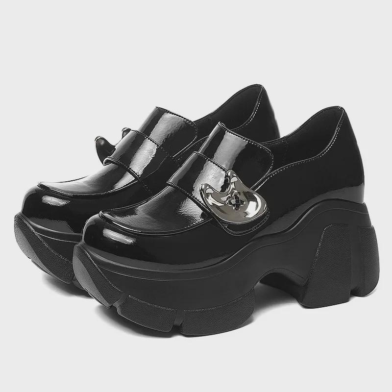 Британские женские туфли на платформе высотой 8 см, увеличивающие рост, коллекция Весна 2024 г., мягкая кожа и толстая подошва.