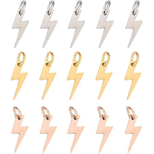 Airssory 12 шт. 3-цветные подвески из нержавеющей стали в виде молний, небесная погодная коллекция, мини-подвески-шармы с громом, ассортимент для ювелирных изделий
