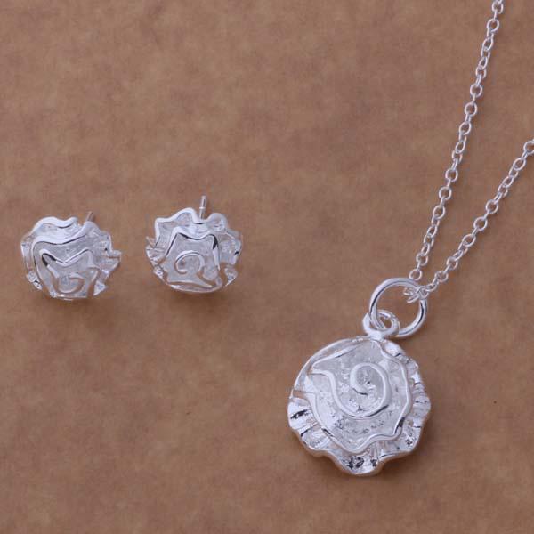 925 Sterling Silver Rose Flower Jewelry Set: Necklace & Earrings - European and American Fashion