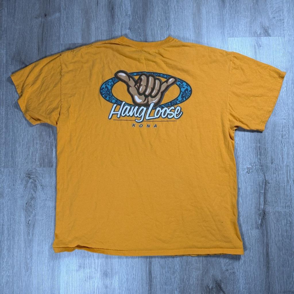 Y2K Surf Hang Loose Kona Yellow Graphic T-Shirt Shaka Hand Sign XL Boxy