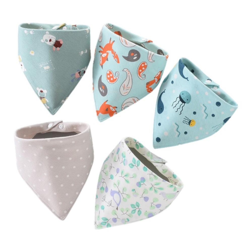 5PCS/SET Triangle Design Cotton Bibs Cartoon Print Feeding Bibs Cute Saliva Towel  Toddler Use