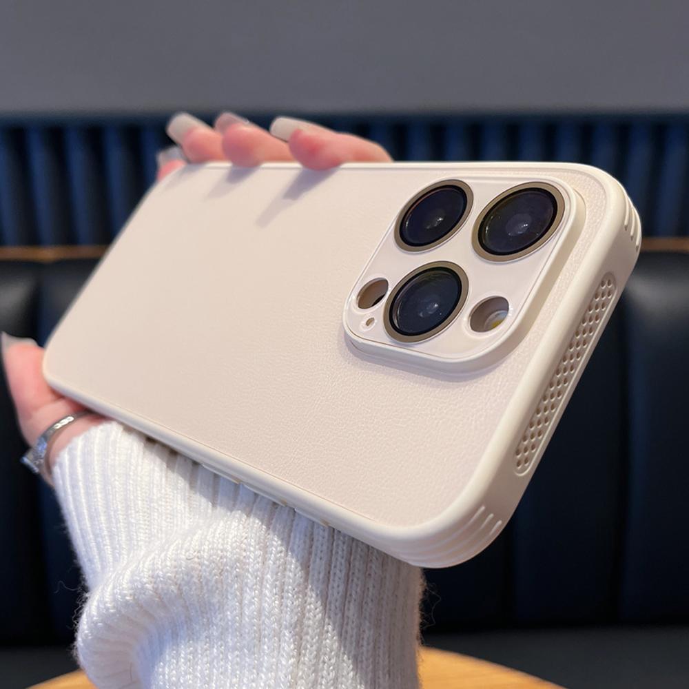 Роскошный кожаный охлаждающий чехол для телефона с узором личи для iPhone 15 14 13 12 Pro Max, защита объектива, рассеивающая тепло крышка