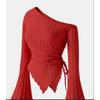 Fall Women's Off-shoulder Flare Sleeve Irregular Lace-up Knit Top
