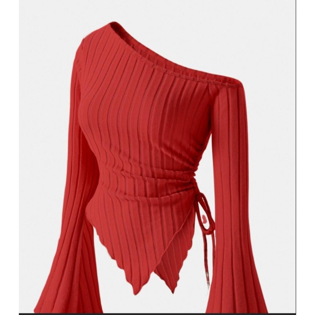 Fall Women's Off-shoulder Flare Sleeve Irregular Lace-up Knit Top