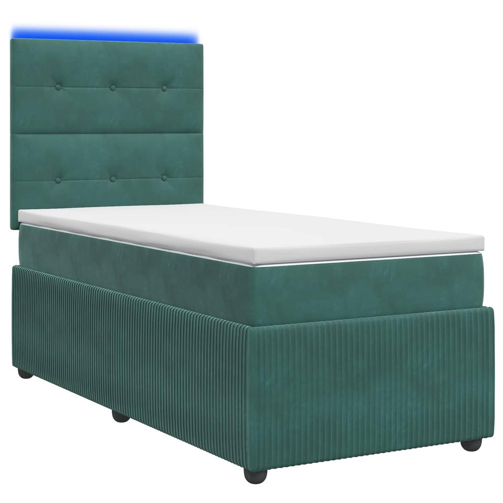 LED Box Spring Bed with Mattress Dark Green 90 x 190 cm Velvet