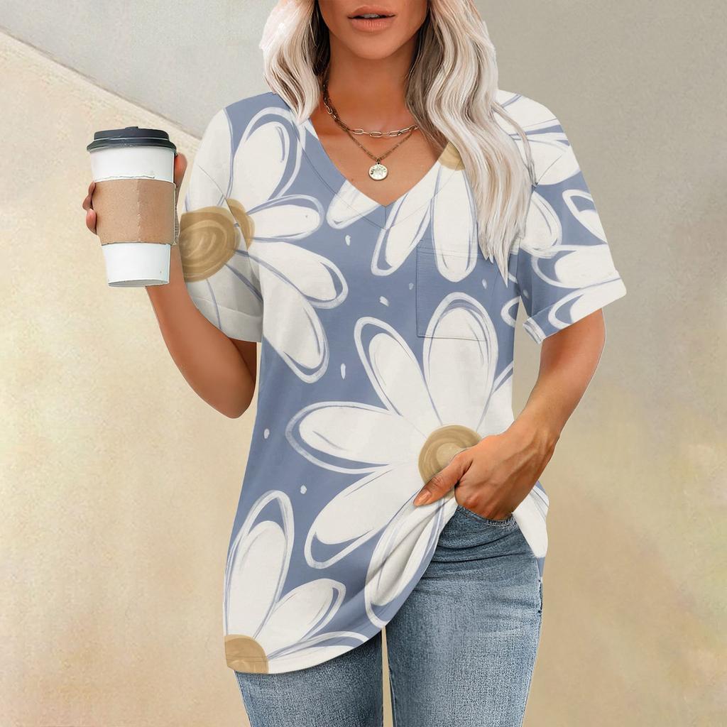 Womens T Shirts V-Neck Short Sleeve Summer Tops Casual Basic Tees Trendy